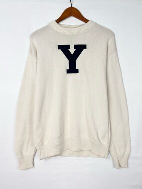 Yale Y Sweater Bulldog Blue Handsome Dan Collection Knit Size S Cotton USA White